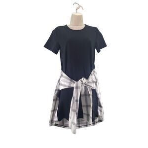 S Design Lab Lord & Taylor T-Shirt Dress Black Men's Shirt Tie Waist Plaid Knit